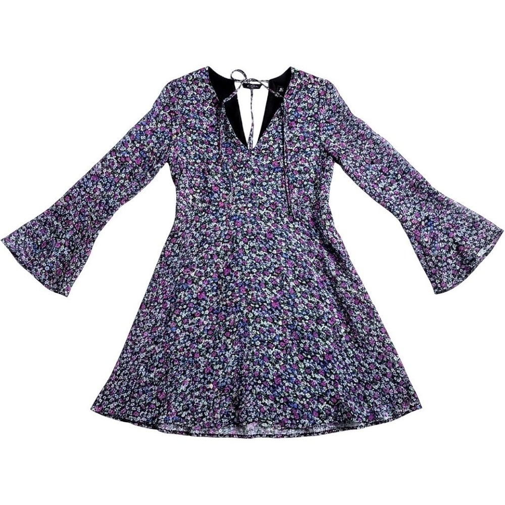 Sam Edelman Womens Floral Bell Sleeve A-Line Dress Purple 6 Flirty Sheer Cute